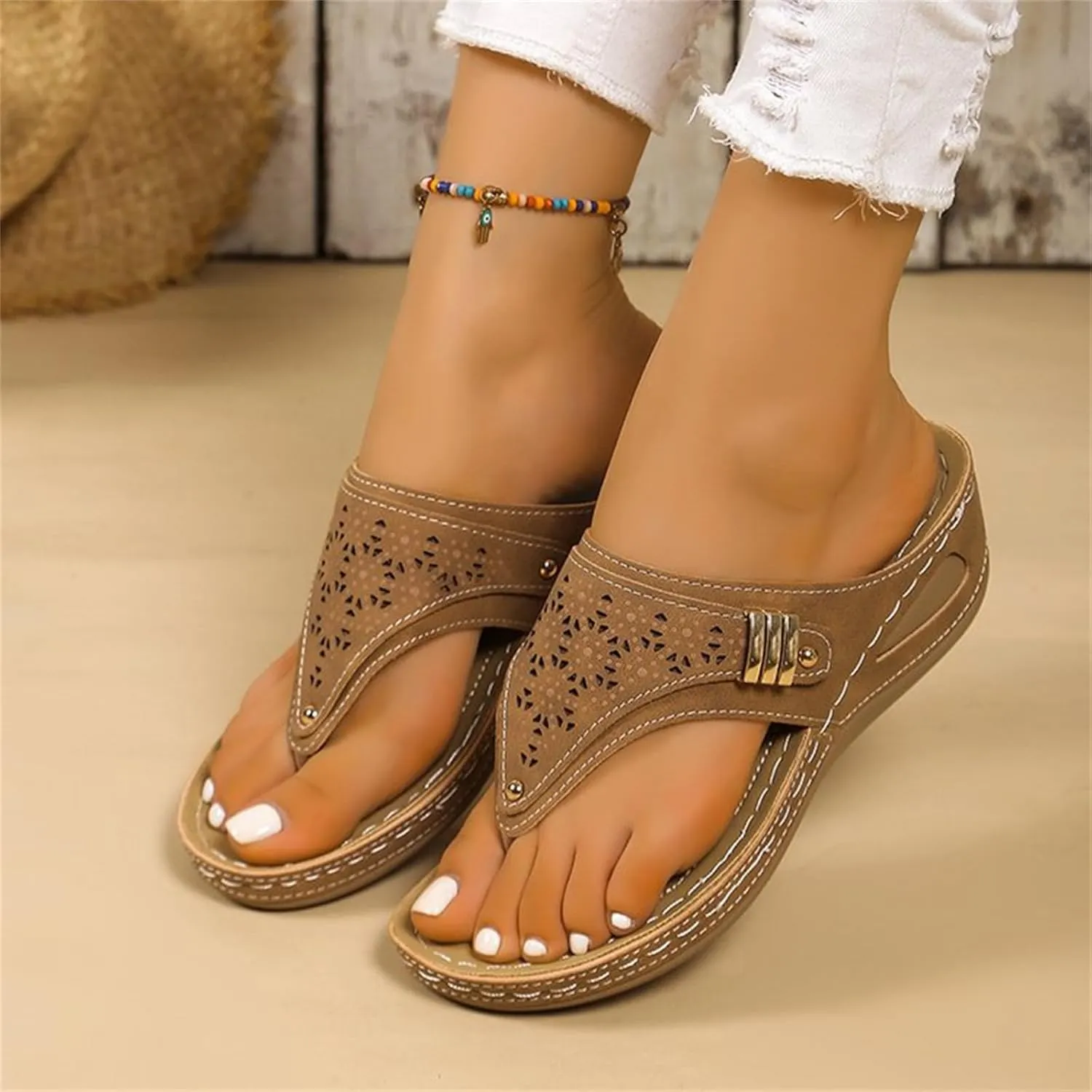 Sandals Women Dressy Summer Flat Cute Casual Beach Shoes Comfortable Orthotic Flip Flops Walking Orthopedic Slippers