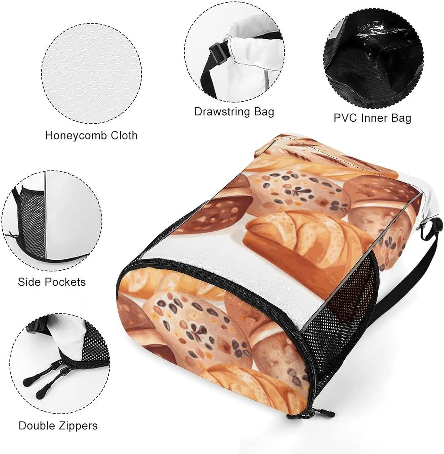 Sports Drawstring Backpack Lightweight Small Gym Bag Painted Bread Gym Sackpack for Women Men