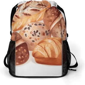 Sports Drawstring Backpack Lightweight Small Gym Bag Painted Bread Gym Sackpack for Women Men