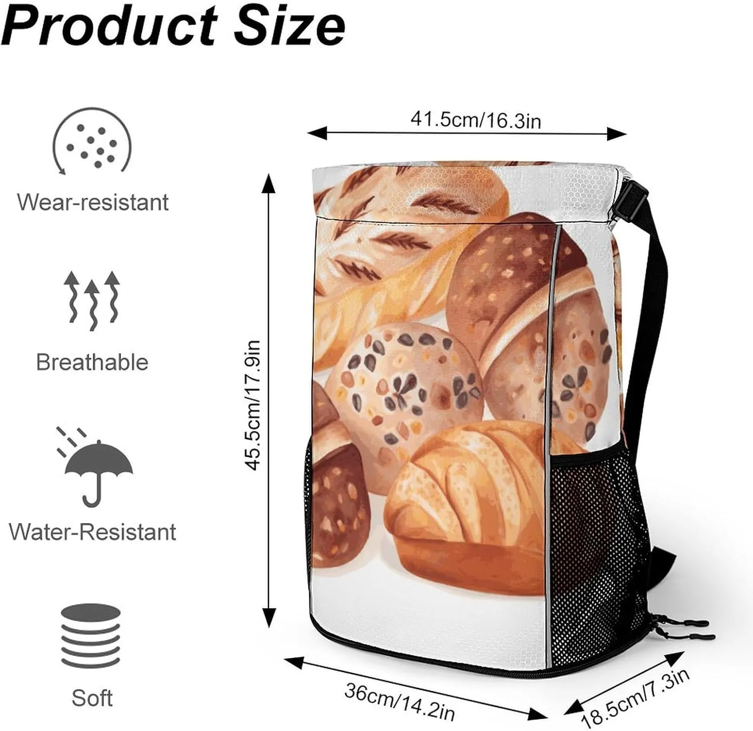 Sports Drawstring Backpack Lightweight Small Gym Bag Painted Bread Gym Sackpack for Women Men