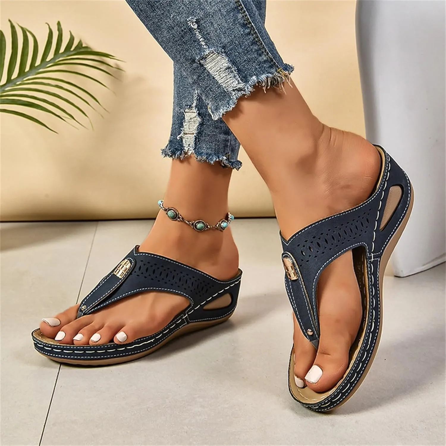 Summer Orthopedic Sandals for Women Open Toe Shoes 2025 Summer Beach Flip Flops Womens Fashion Trendy Flip Flops Bathroom Waterproof Leather Shoes Dressy Slippers Casual Sandals 2025