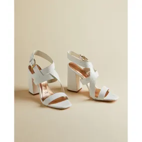 Women Kaseraa-Embossed Croc Effect Block Heeled T Sandal - White