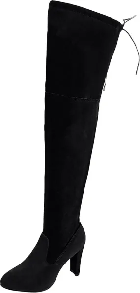 Womens Knee High Boots Thigh High Suede Block Boots Winter Dress Tall Boots Round Toe Zipper Long Boots