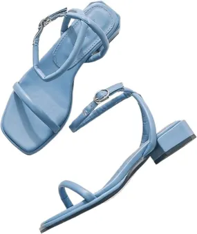 Womens Sandals New style women's sandals with a single strap, niche design, outdoor wear, versatile temperament, low heel, square head, Roman shoes, open toe