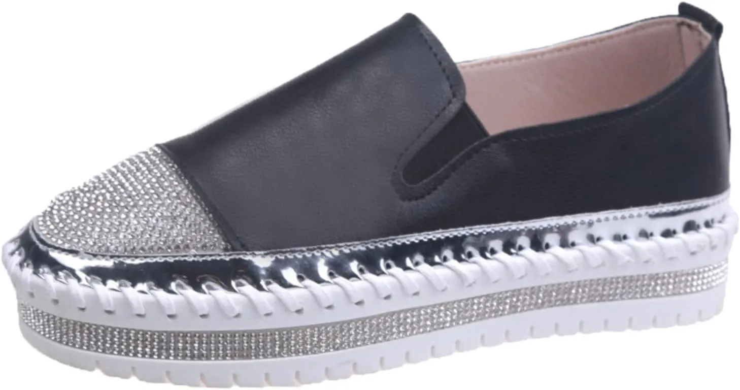 Womens Slip On Loafer Shoes Casual Rhinestone Fashion Shoes Platform Flat Single Orthopedic Shoes Dress Shoes