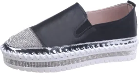 Womens Slip On Loafer Shoes Casual Rhinestone Fashion Shoes Platform Flat Single Orthopedic Shoes Dress Shoes