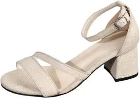 Women's Summer Casual Sandals Suede Solid Color Chunky Heel Comfortable Non Slip Sole Fashionable Sandals