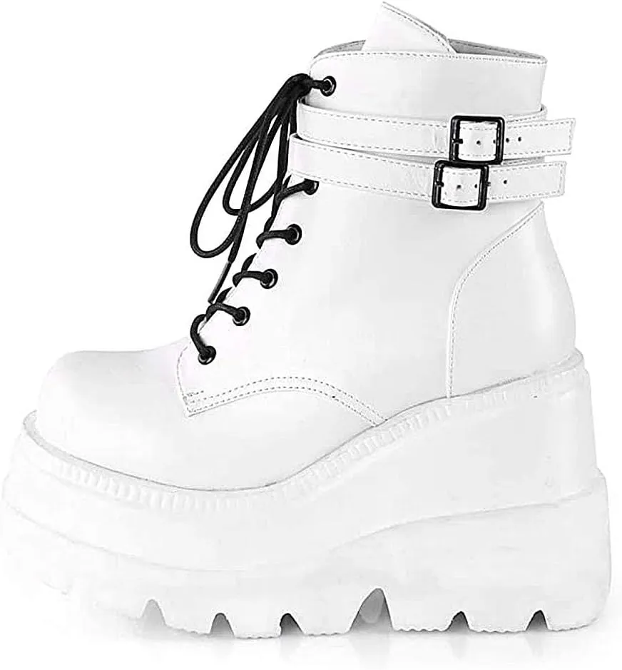 ZBYY Women's Wedge Platform Ankle Boots with Chunky Block Heels for Women Round Toe Lace Up Motorcycle Platform Combat Ankle Boots