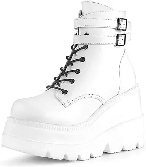 ZBYY Women's Wedge Platform Ankle Boots with Chunky Block Heels for Women Round Toe Lace Up Motorcycle Platform Combat Ankle Boots